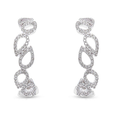 Solid 14K White Gold 25mm Half Hoop Huggie Stud Style Teardrop Pear Round Diamond Earrings Wholesale